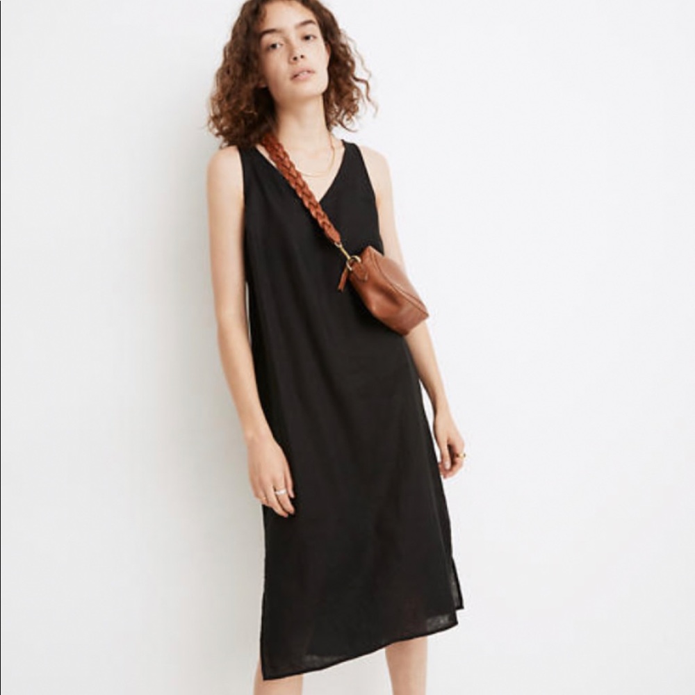 NWT - Black Linen V Neck Midi Madewell Dress